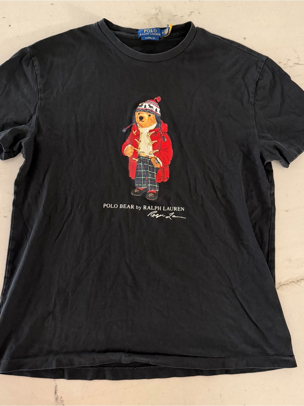 Polo Bear Ralph Lauren Classic Fit Black Holiday Duffle Coat Men's T-Shirt M